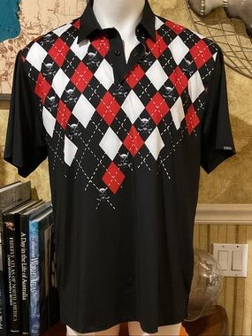 Men's Argyle Skull and Golf Club Golfing Polo. Short Sleeve. Large